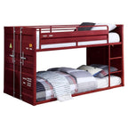 Acme Cargo Twin Over Twin Metal Bunk Bed with Ladder and Slat System in Red