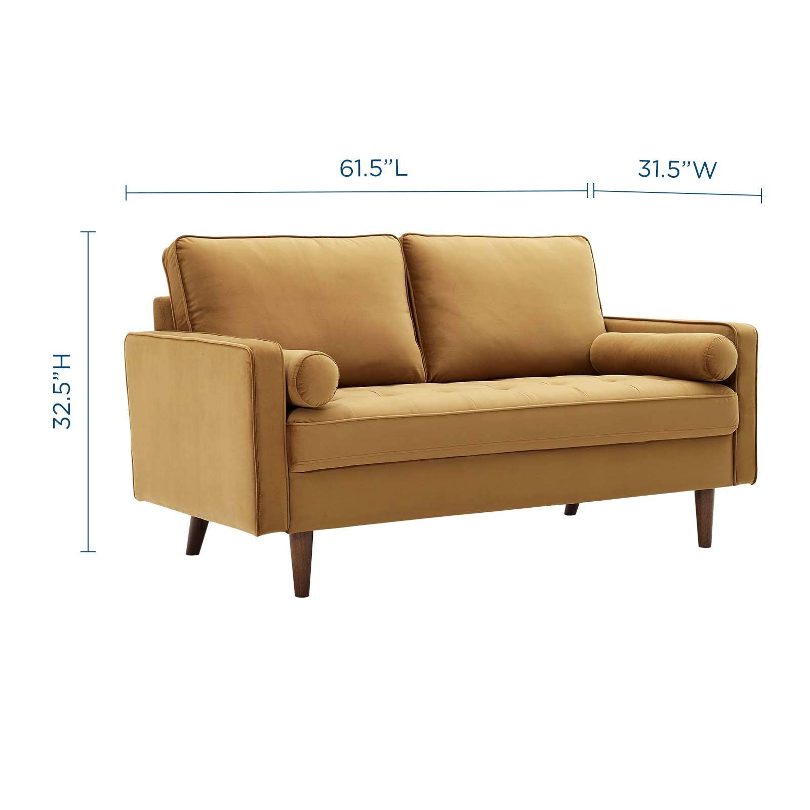 Modway Valour Performance Velvet Loveseat, Cognac Valour Performance Velvet Loveseat