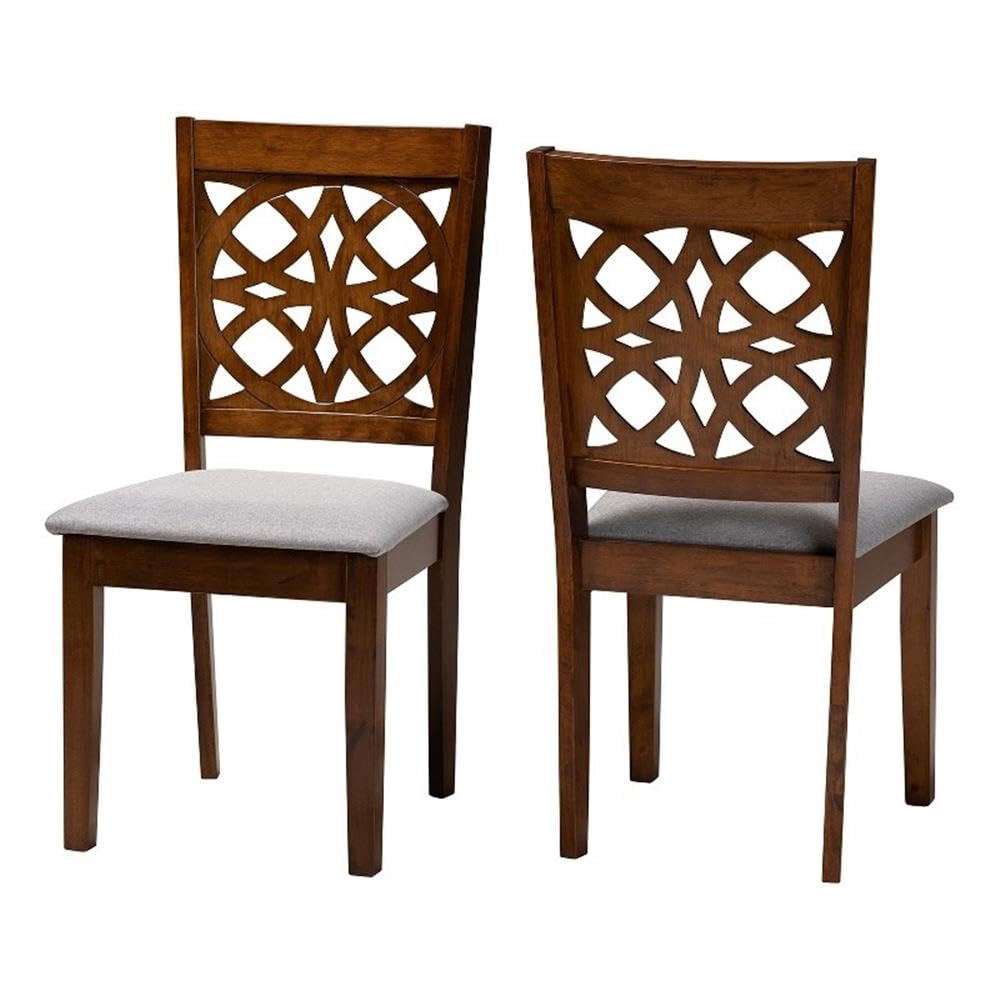 Baxton Studio Abigail Modern Grey Fabric and Walnut Brown Finished Wood 2-Piece Dining Chair Set