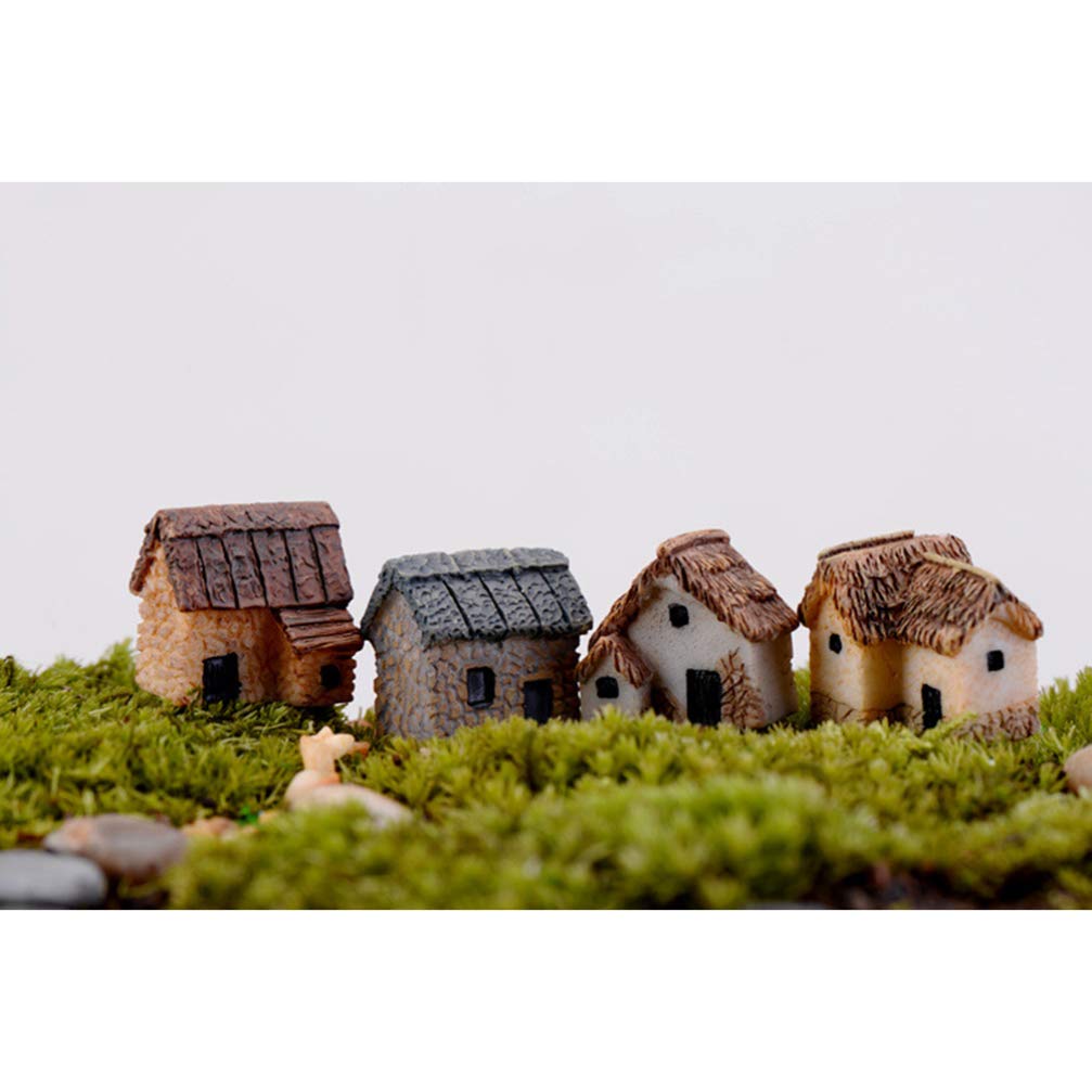 Garneck 4Pcs Miniature Gardening Landscape Micro Village Stone Houses Thumbnail House Thatched Huts Diy Bonsai Terrarium Crafts