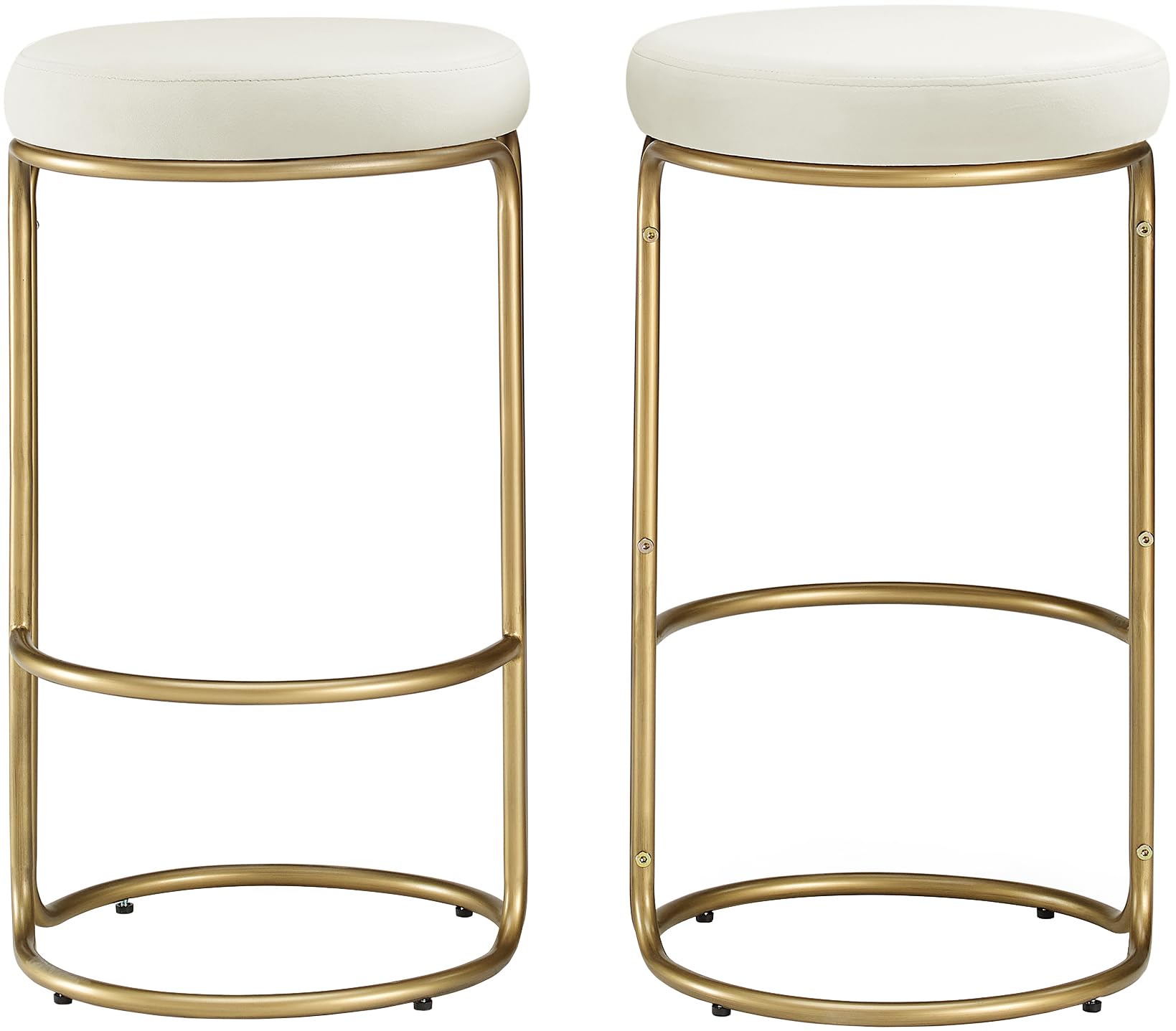 Crosley Furniture Carson Upholstered Counter Height Bar Stools Set of 2, Kitchen and Dining Stool, Glam, Creme/Gold