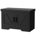 Homsho 2-Tier Storage Bench, Shoe Bench With Padded Seat Cushion, Entryway Bench With 2 Barn Doors, Adjustable Shelf, 13.8' D X 27.6' W X 17.7' H, For Entryway, Living Room, Bedroom, Black