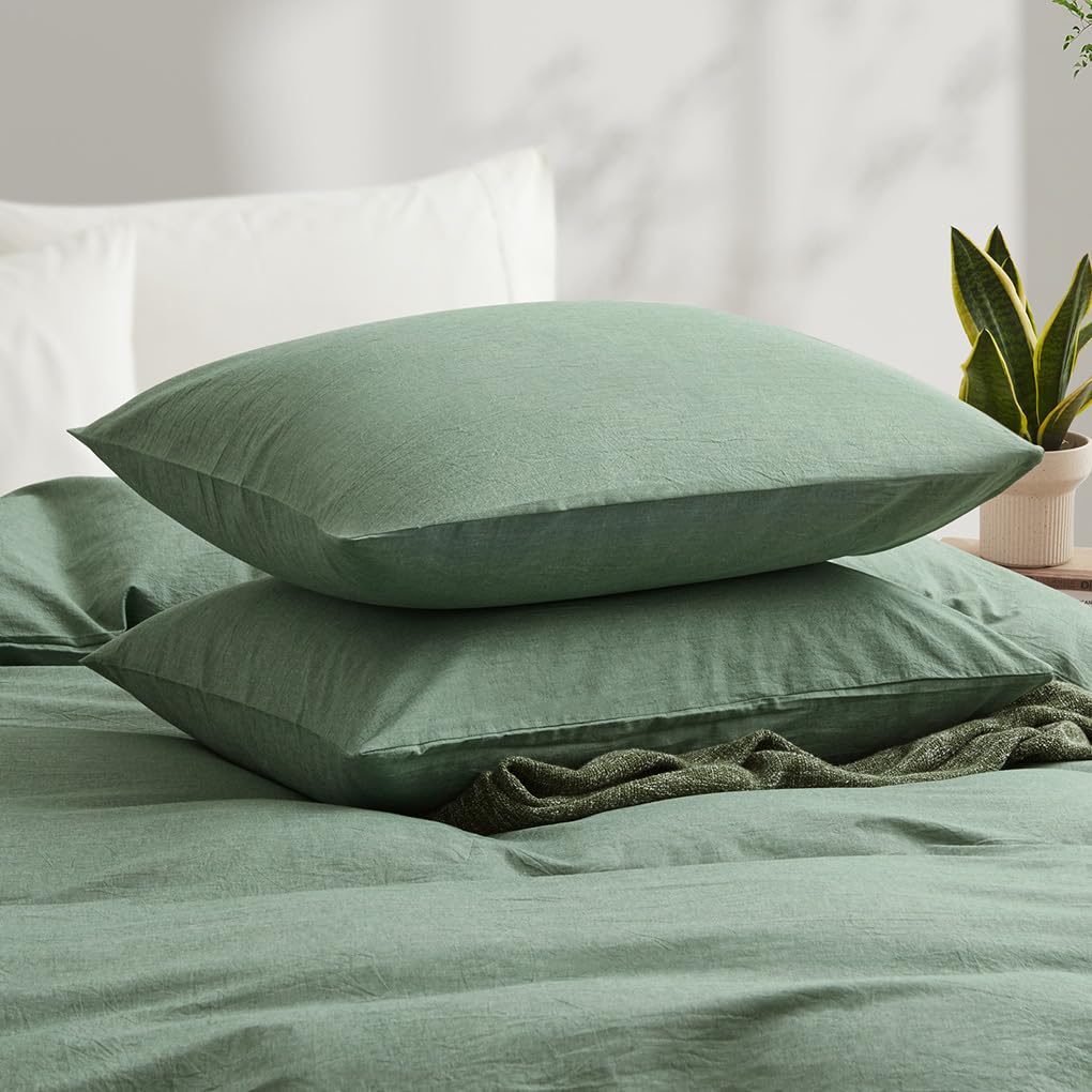 Lovque Duvet Cover Full Size, 100% Washed Cotton Linen Like Bedding Set With Zipper Closure (No Comforter), 80X90 Inches, Mint G