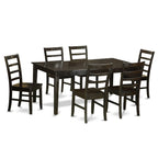 East West Furniture HEPF7-CAP-W 7 Piece Dining Room Furniture Set Consist of a Rectangle Dining Table with Pedestal and 6 Wood Seat Chairs, 42x72 Inch, Cappuccino