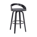 Armen Living Sonia Mid Century Modern Swivel Bar Stool for Kitchen Island Counter in Gray Faux Leather and Black Wood, 26 Seat H