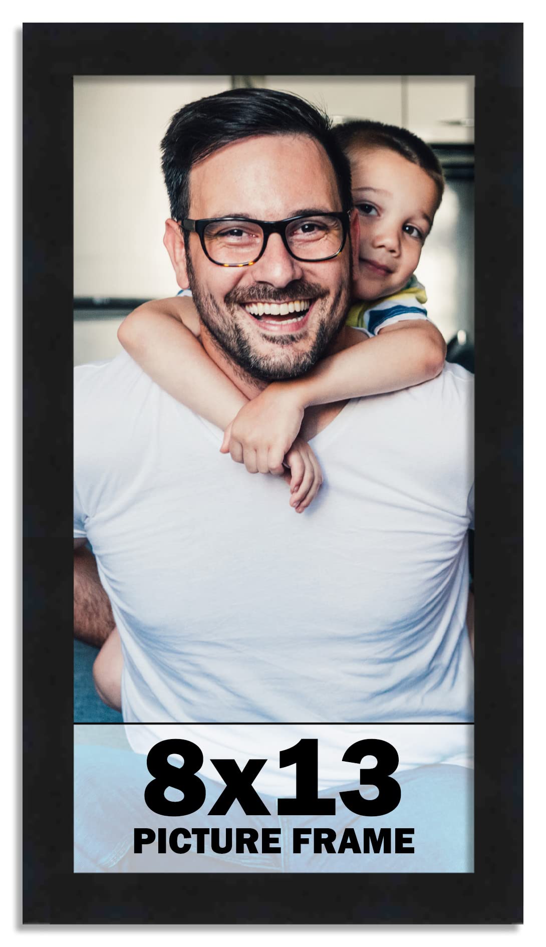 CountryArtHouse 8x13 Frame Black Solid Pine Wood Picture Frame Includes UV Acrylic Plexiglass, Acid Free Foam Backing Board and 