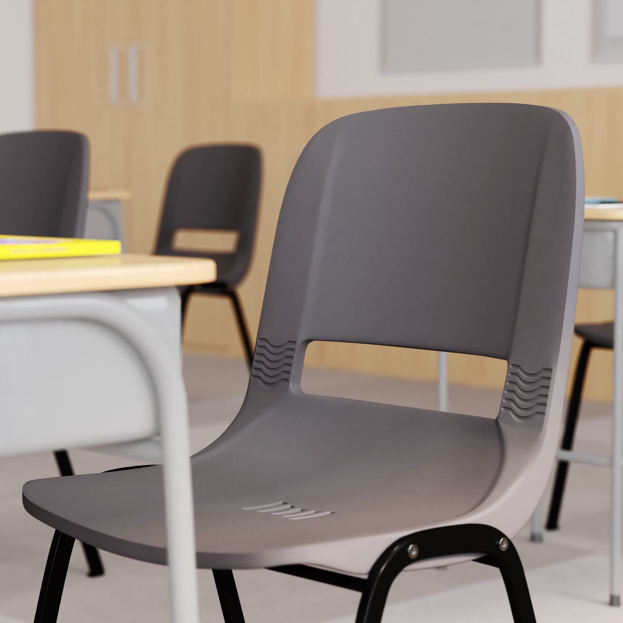 Flash Furniture Hercules Series 661 Lb. Capacity Gray Ergonomic Shell Stack Chair With Black Frame And 16'' Seat Height