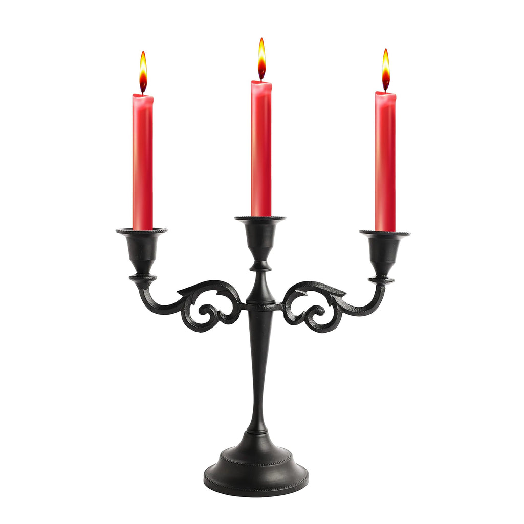 Rely+ 3 Arm Candelabra - 10 Inch Tall Matte Black Tapered Candle Holders - Elegant Candle Stands and Candlesticks Holders for Ha