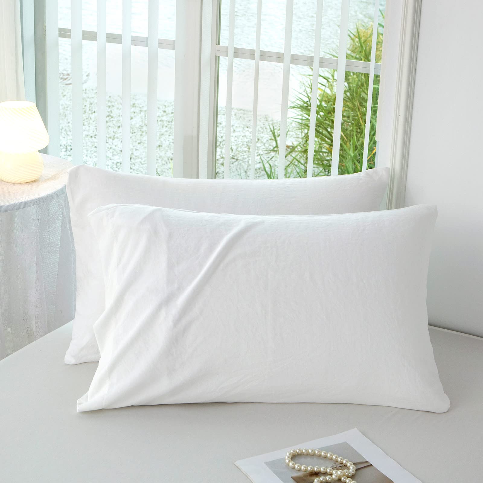 Mildly Queen Pillowcases White - 100% Washed Microfiber Super Soft And Cozy Pillow Cases Set Of 2 With Envelope Closure 20X30 In