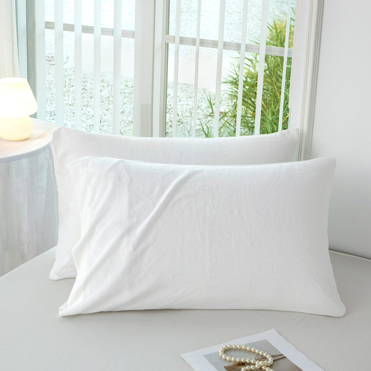 Mildly King Pillowcases White - 100% Washed Microfiber Super Soft And Cozy Pillow Cases Set Of 2 With Envelope Closure 20X40 Inc