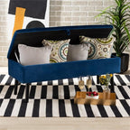 Baxton Studio Caine Modern and Contemporary Navy Blue Velvet Fabric Upholstered and Dark Brown Finished Wood Storage Bench