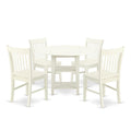 East West Furniture Suno5-Lwh-W 5 Piece Dining Room Table Set Includes A Round Dining Table With Dropleaf & Shelves And 4 Wood Seat Chairs, 42X42 Inch, Linen White
