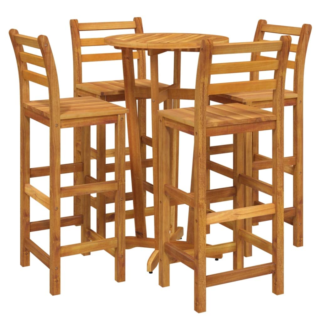 vidaXL Patio Dining Set 5 Piece, Outdoor Hightop Table and Chairs, Counter Height Desk, Pub Table Set for Porch Backyard, Farmhouse, Solid Acacia Wood Brown
