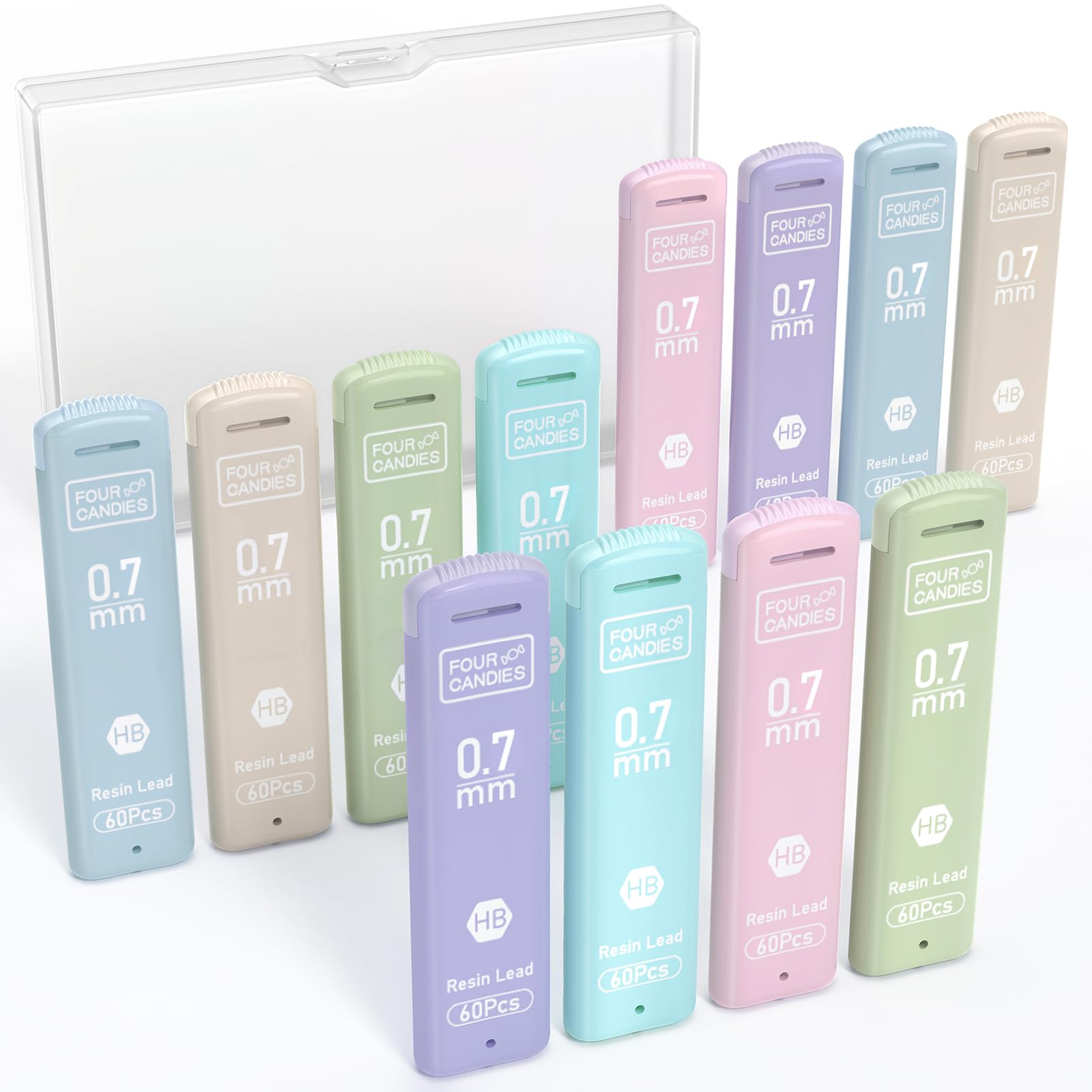 Four Candies 0.7Mm Lead Refills In Case, Pack Of 720 Pcs Black Hb #2 Break Resistant Mechanical Pencil Refills, 12 Tubes Of 0.7