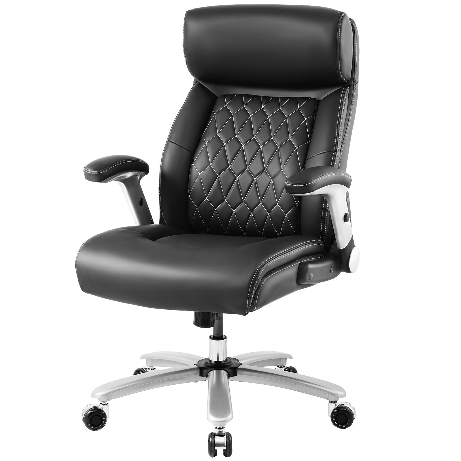 Outfine High Back Leather Executive Chair Adjustable Tilt Angles Swivel Office Desk Chair With Thick Padding For Armrest And Erg
