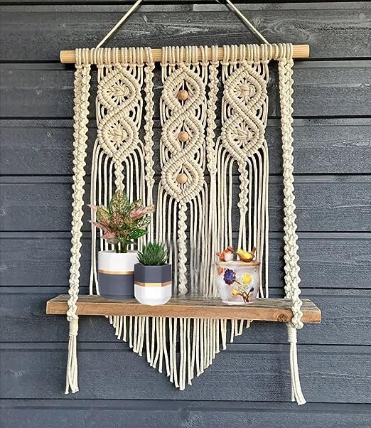 Muizz Macrame Wooden Wall Hanging Shelf Macrame Woven Macrame Tapestries, Nursary, Office, Dorm Living Room, Party Decorations A