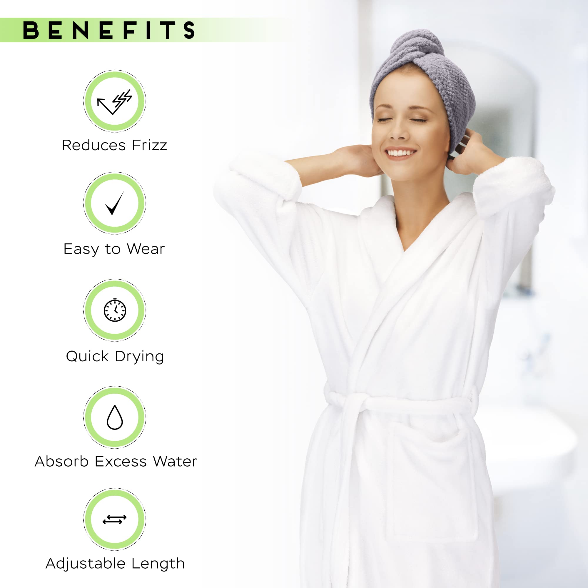 Simplefield 2 Pack Microfiber Hair Towel Wrap For Women, Anti Frizz Quick Drying Hair Turban For All Hair Style, Absorbent And L