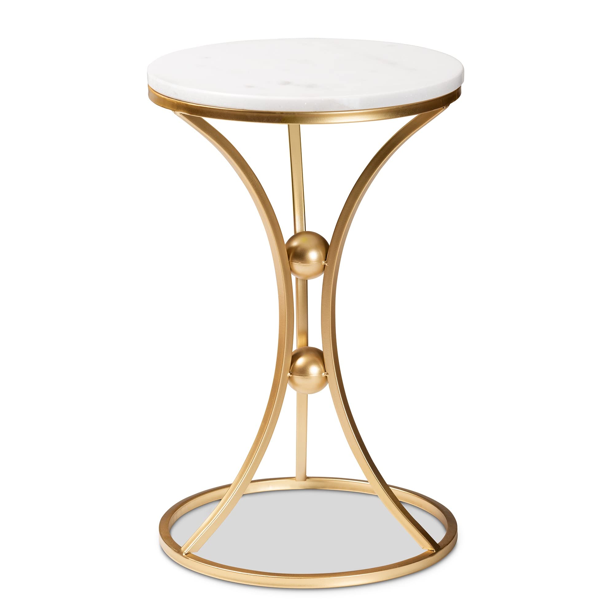 Baxton Studio Tarmon Modern and Contemporary Gold Finished Metal End Table with Marble Tabletop