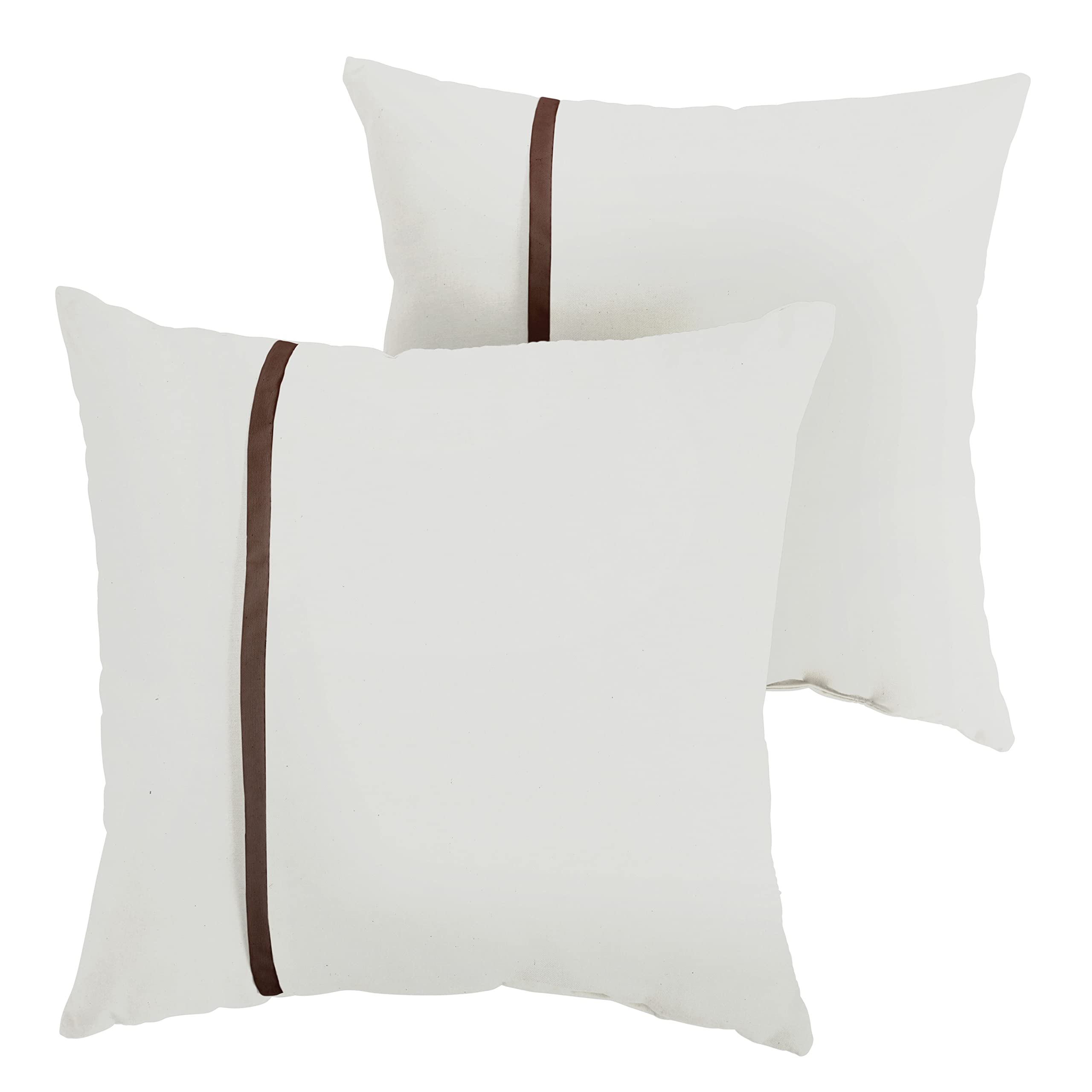 Sorra Home Indoor Outdoor Sunbrella Square Pillows, Set Of 2, 20X20, Canvas Natural Ivory & Canvas Brown