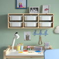 Ikea TROFAST Wall Storage Unit, Light White Stained Pine Frame with 6 White Storage Boxes, 93x30 cm, Kids Room Organization Syst