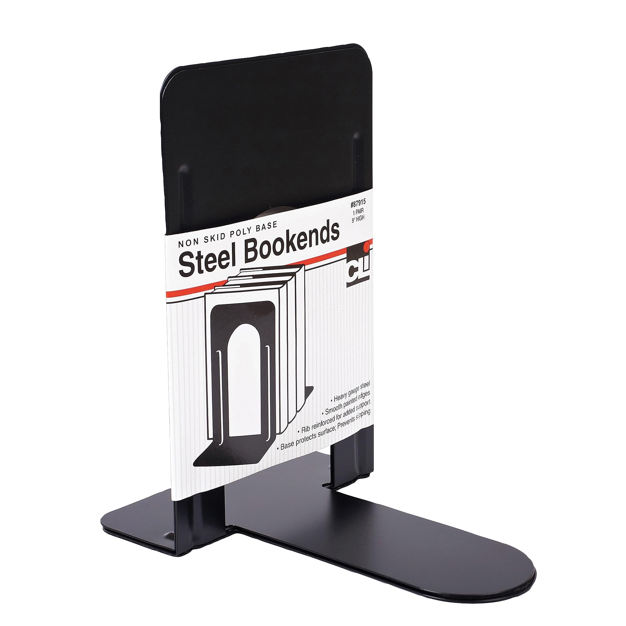 Charles Leonard 87915 Bookends, Non-Skid, 9', Steel, 2/Pr, Black