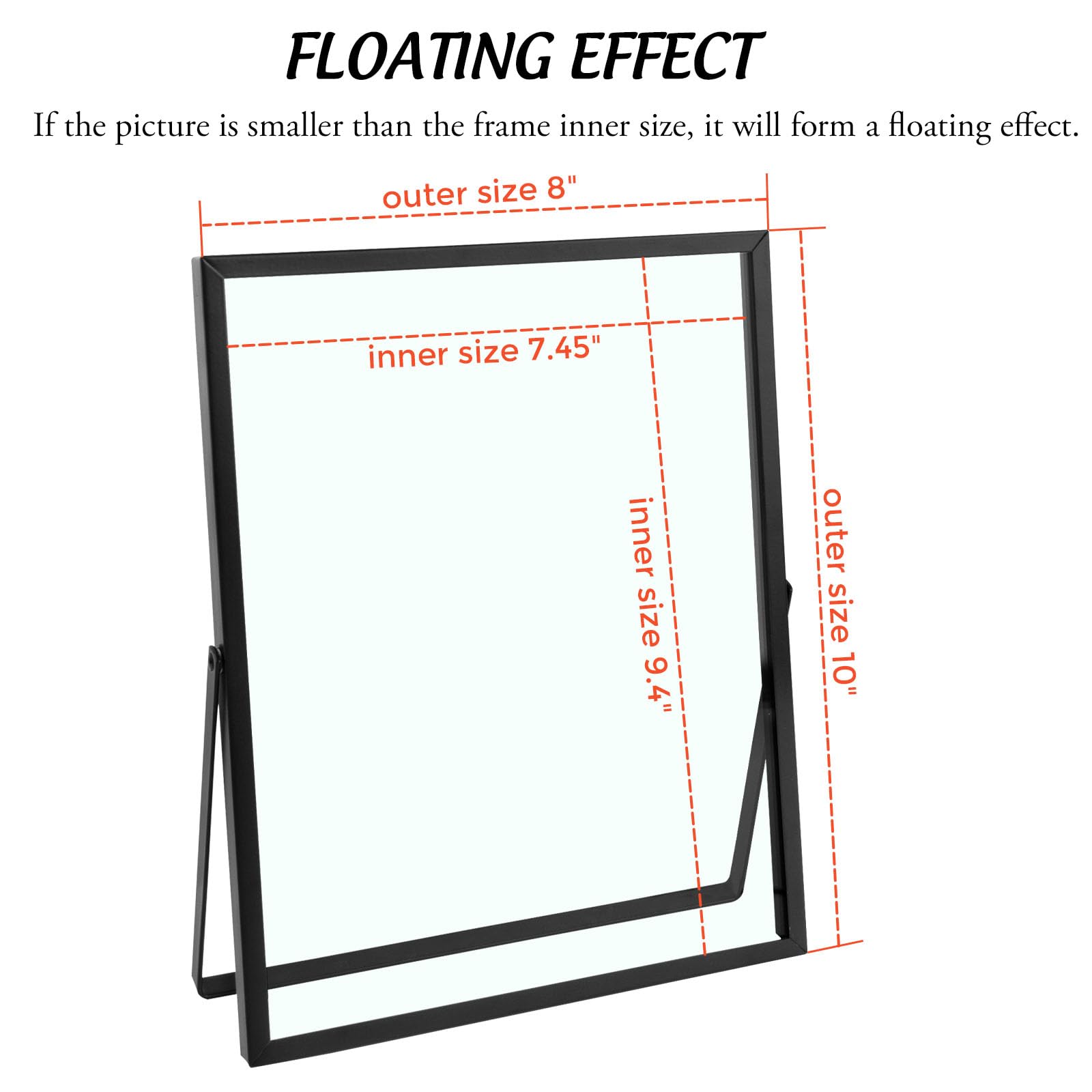 Golden State Art, Black 8X10 Frame For 6X8 Photo - Floating Frame For 6 X 8 Or Smaller Photos - Metal Frame And Real Glass, Eleg