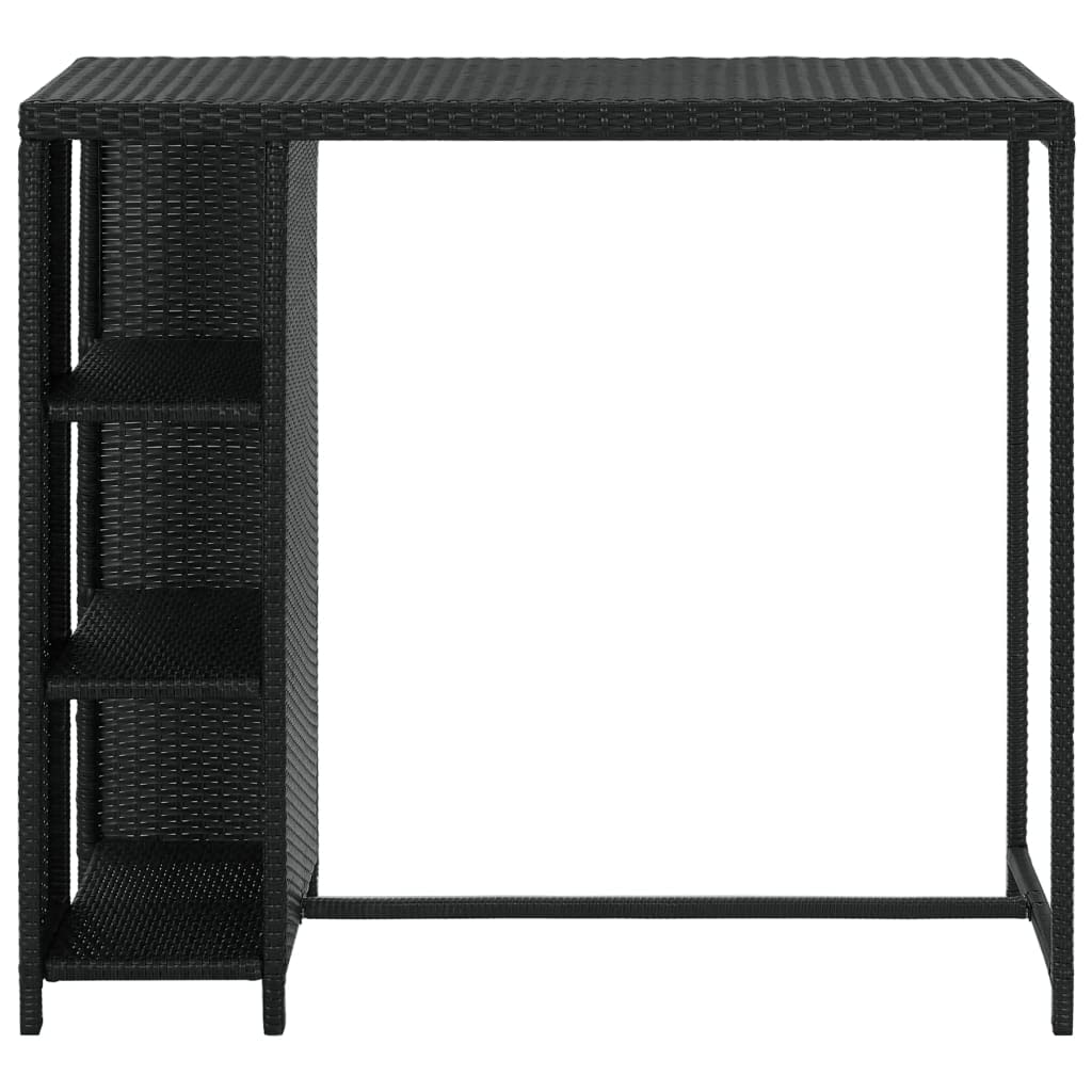 vidaXL Poly Rattan Bar Table with Storage Rack - Durable Steel Frame with PE Rattan Construction - Extra Shelf for Storage - Black