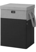 V21 Foldable Laundry Hamper with Lid, 75L, Rectangular, Nylon, Solid Pattern, Lightweight, with Handles, 30x30x40 cm (Grey & Bla