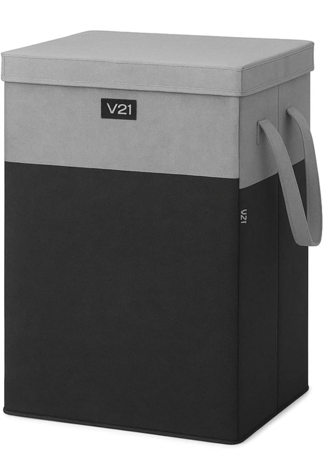 V21 Foldable Laundry Hamper with Lid, 75L, Rectangular, Nylon, Solid Pattern, Lightweight, with Handles, 30x30x40 cm (Grey & Bla