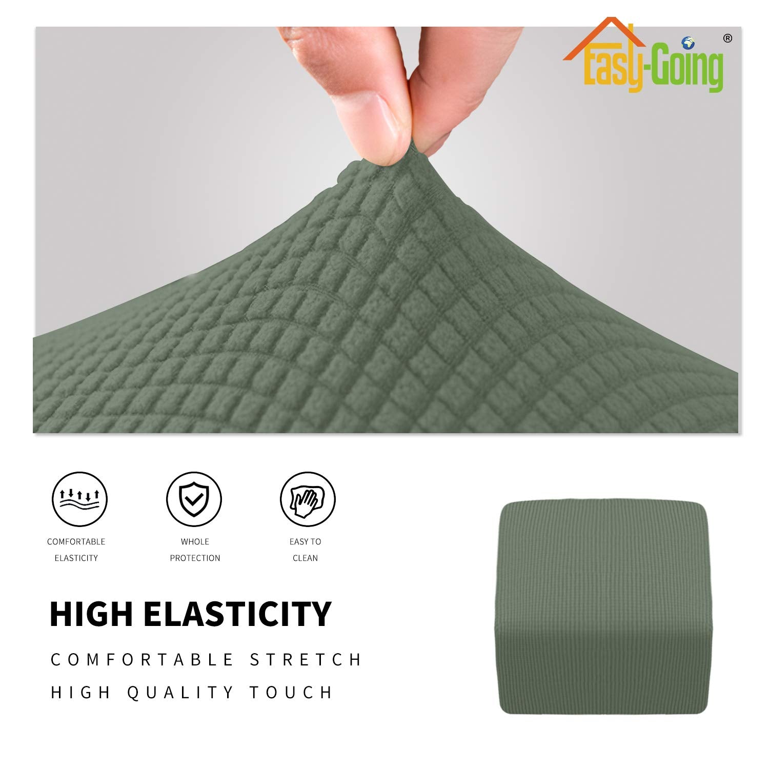 Easy-Going Stretch Ottoman Cover Folding Storage Stool Furniture Protector Soft Rectangle Slipcover With Elastic Bottom (X-Small,Grayish Green)