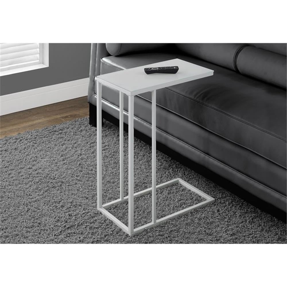 Monarch Specialties Metal Accent Table with Frosted Tempered Glass, White