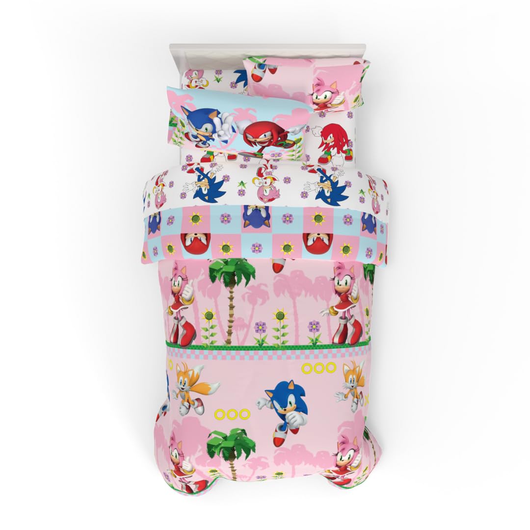 Franco Sonic The Hedgehog Girl Anime Kids Bedding Super Soft Comforter And Sheet Set With Sham, 5 Piece Twin Size, (Official Lic