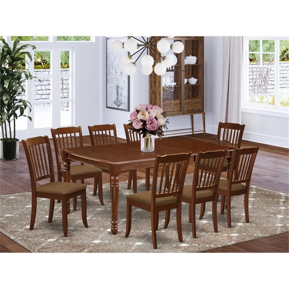 East West Furniture Doda9-Mah-C 9 Piece Dining Table Set Includes A Rectangle Dining Room Table With Butterfly Leaf And 8 Linen Fabric Upholstered Chairs, 42X78 Inch, Mahogany