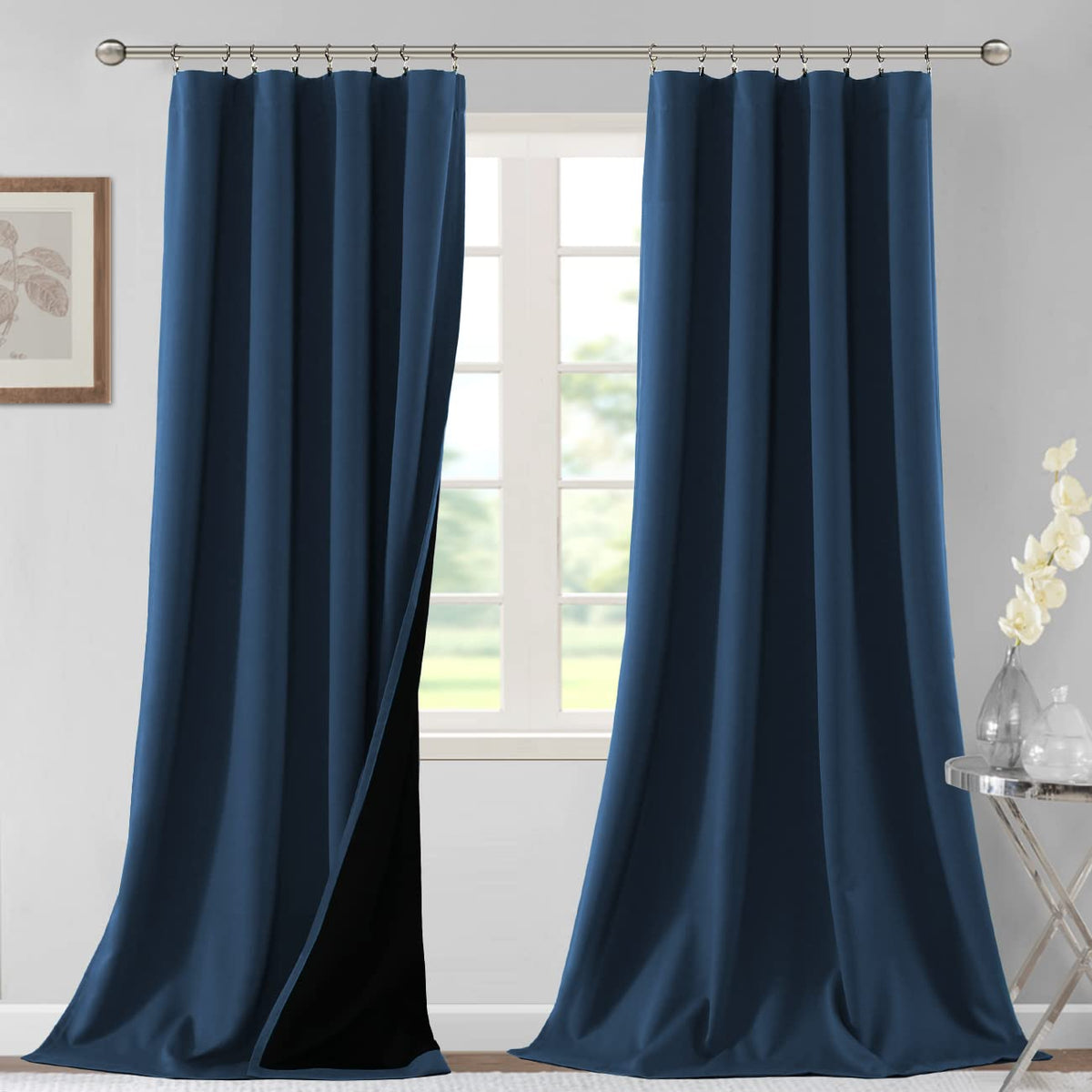 H.Versailtex 100% Blackout Curtains For Bedroom Thermal Insulated Blackout Curtains 96 Inches Long Rod Pocket/Clip Rings Curtain