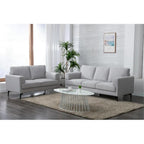 Acme Kyrene Linen Fabric Upholstered Loveseat with Track Armrest in Light Gray