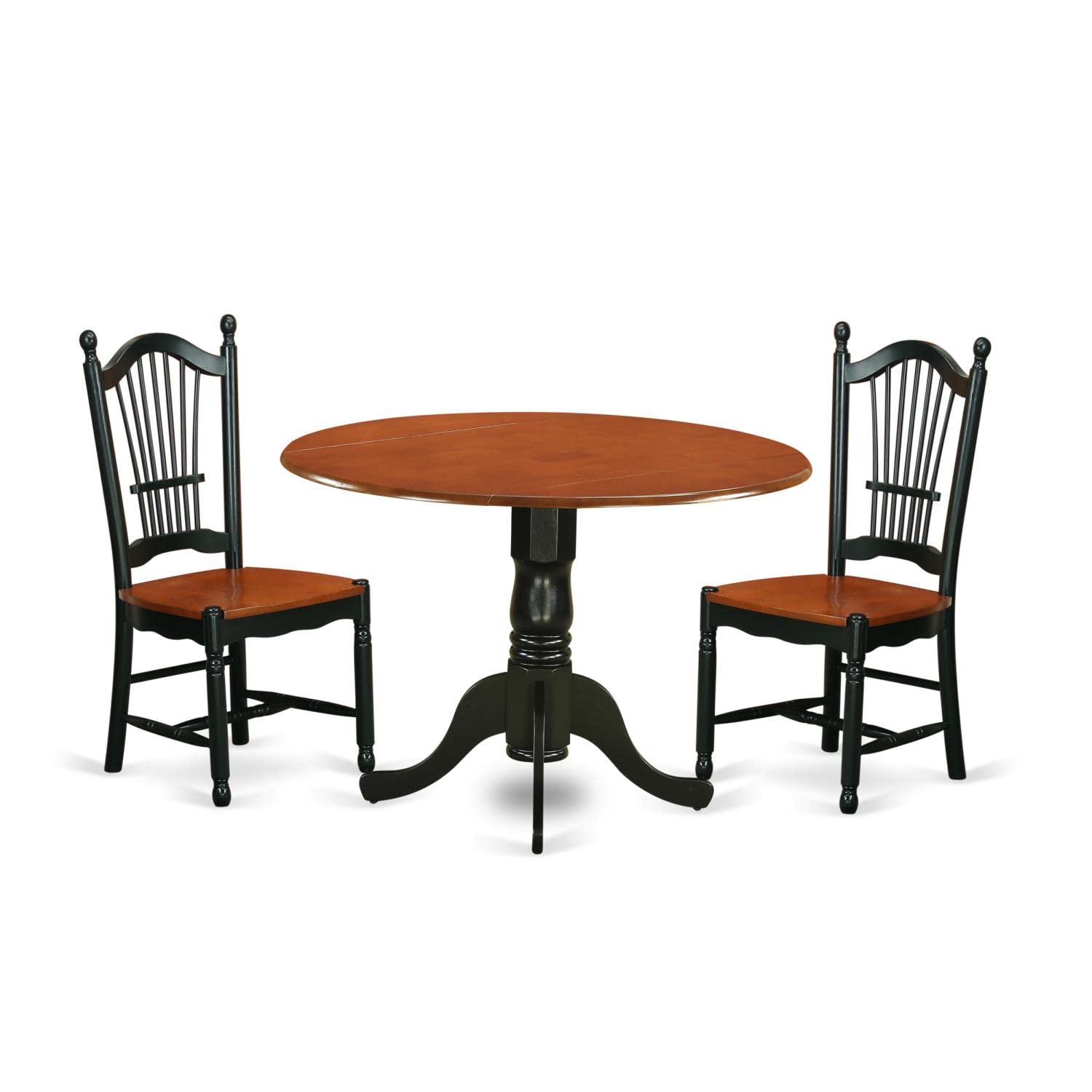 East West Furniture DLDO3-BCH-W Dublin 3 Piece Kitchen Set Contains a Round Dining Room Table with Dropleaf and 2 Solid Wood Seat Chairs, 42x42 Inch, Black & Cherry