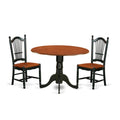East West Furniture DLDO3-BCH-W Dublin 3 Piece Kitchen Set Contains a Round Dining Room Table with Dropleaf and 2 Solid Wood Seat Chairs, 42x42 Inch, Black & Cherry