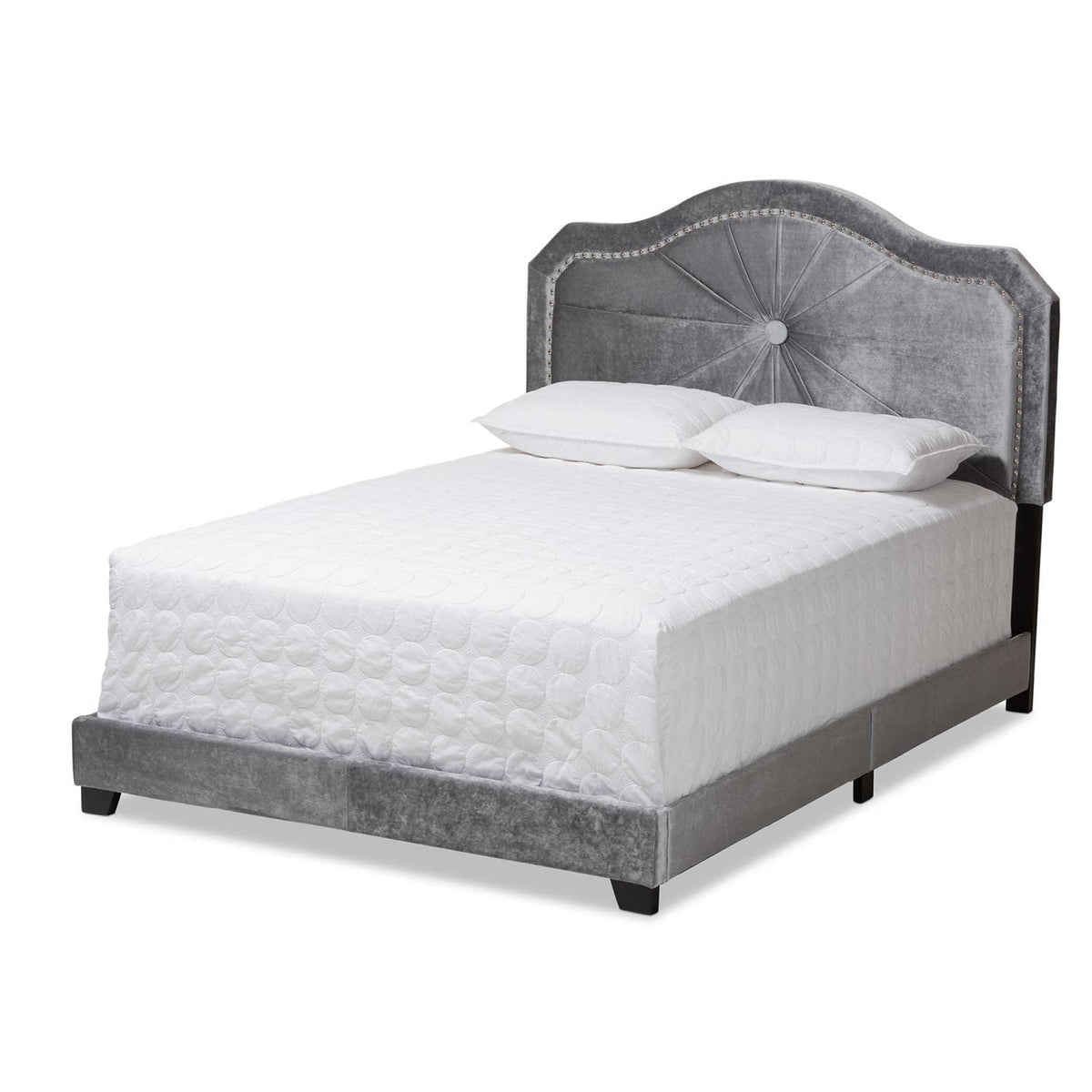 Baxton Studio Embla Modern and Contemporary Gray Velvet Fabric Upholstered Queen Size Bed