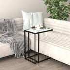 Vidaxl Computer Side Table C Shaped End Table White Marble Tempered Glass