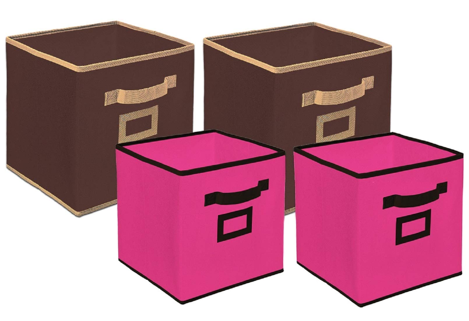 Kuber Industries Non Woven 4 Pieces Small & Large Foldable Storage Organiser Cubes/Boxes (Coffee & Pink)  Ctgtc35343