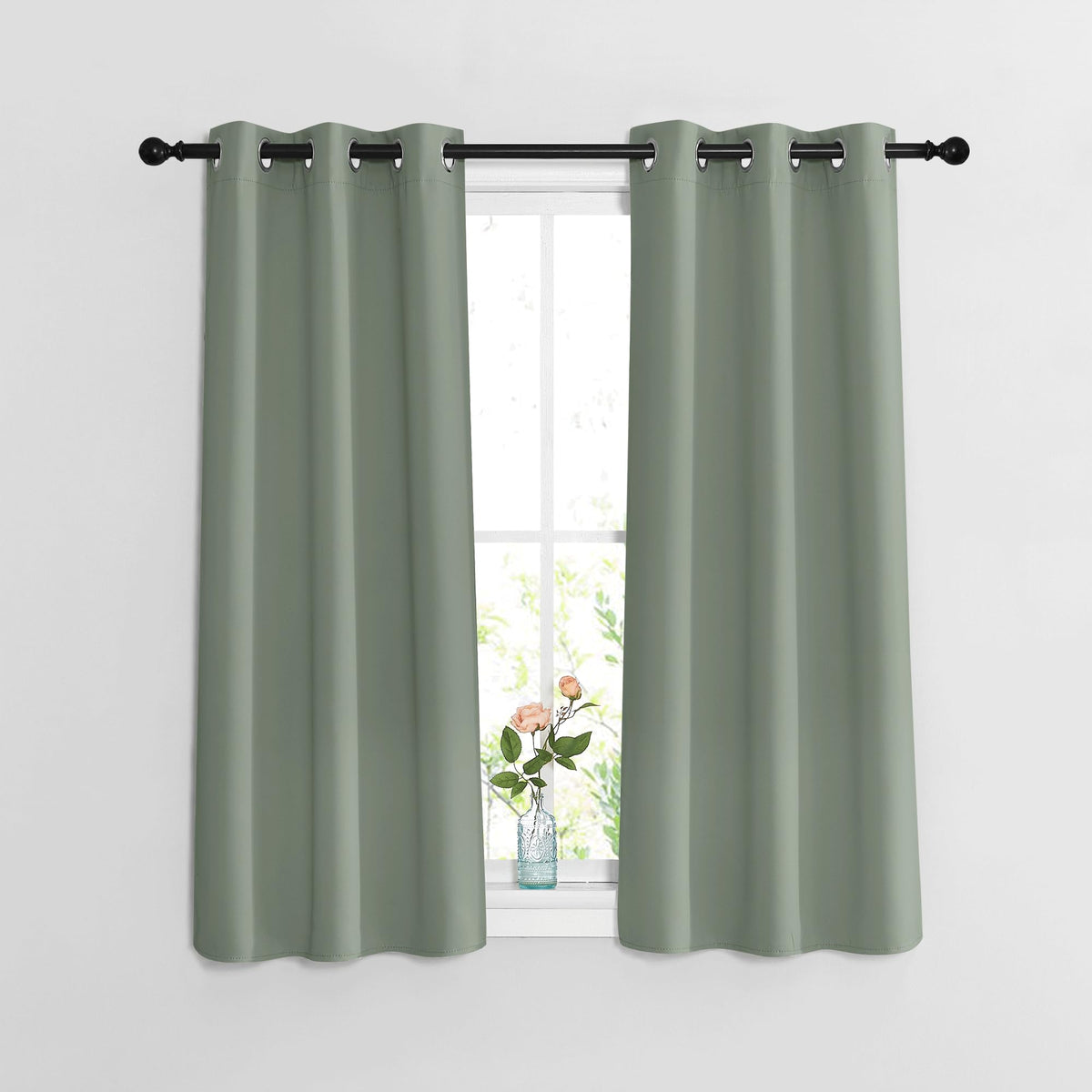 Nicetown Blackout Sage Green Curtains 54 Inches Long 2 Panels Set - Grommet Thermal Curtains Sound Dampening Window Treatments R