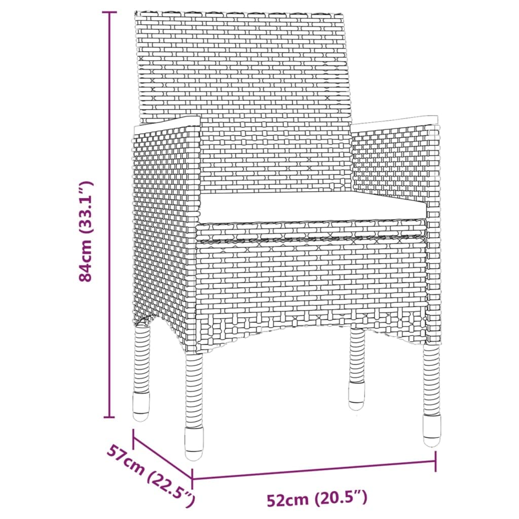 vidaXL 7-Piece Patio Dining Set - Gray/Black - PE Rattan, Powder-Coated Steel, Acacia Wood, Glass Tabletop - Outdoor/Garden/Deck Seating