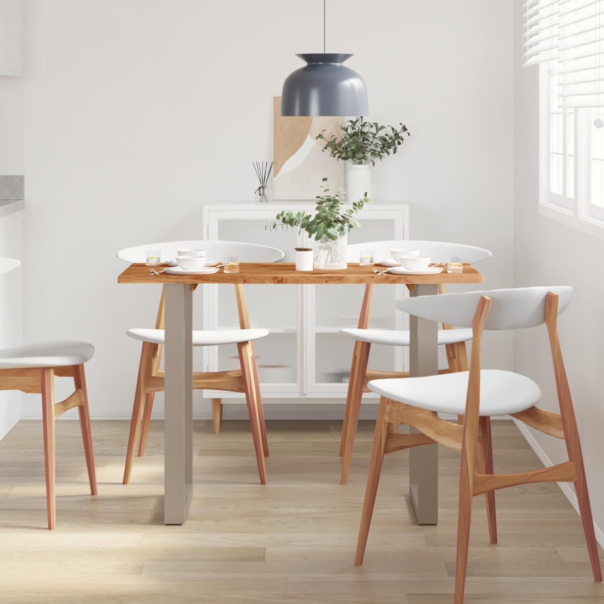 vidaXL Dining Table - Sturdy Industrial Design with Silver Iron Legs | Rich Brown Acacia Solid Wood Construction | 43.3&quot;x19.7&quot;x29.9&quot; Size | Ideal for Dining Room and Kitchen