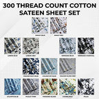 Tribeca Living Twin Xl Bed Sheet Set, 300 Thread Count Soft Cotton Sateen, Floral Print With Extra Deep Pockets, 3-Piece Bedding