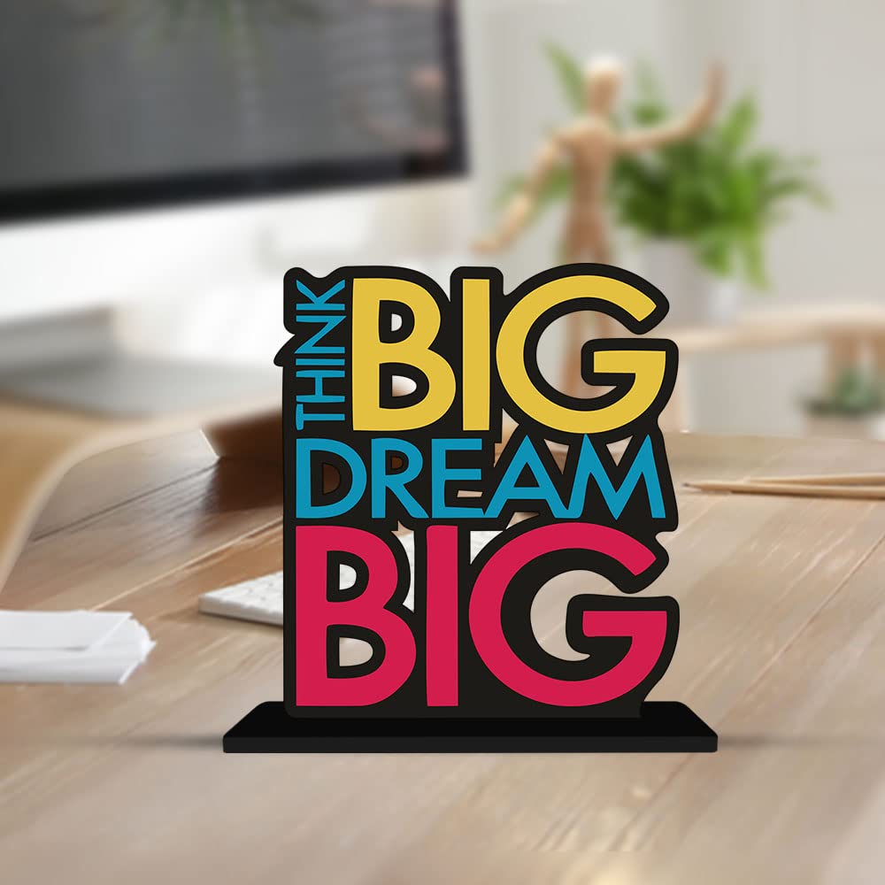 Artvibes Wooden Idols and Figurine Think Big Dream Motivational Quote Table Decor for Office Desk, Home Decoration Item, Livingr