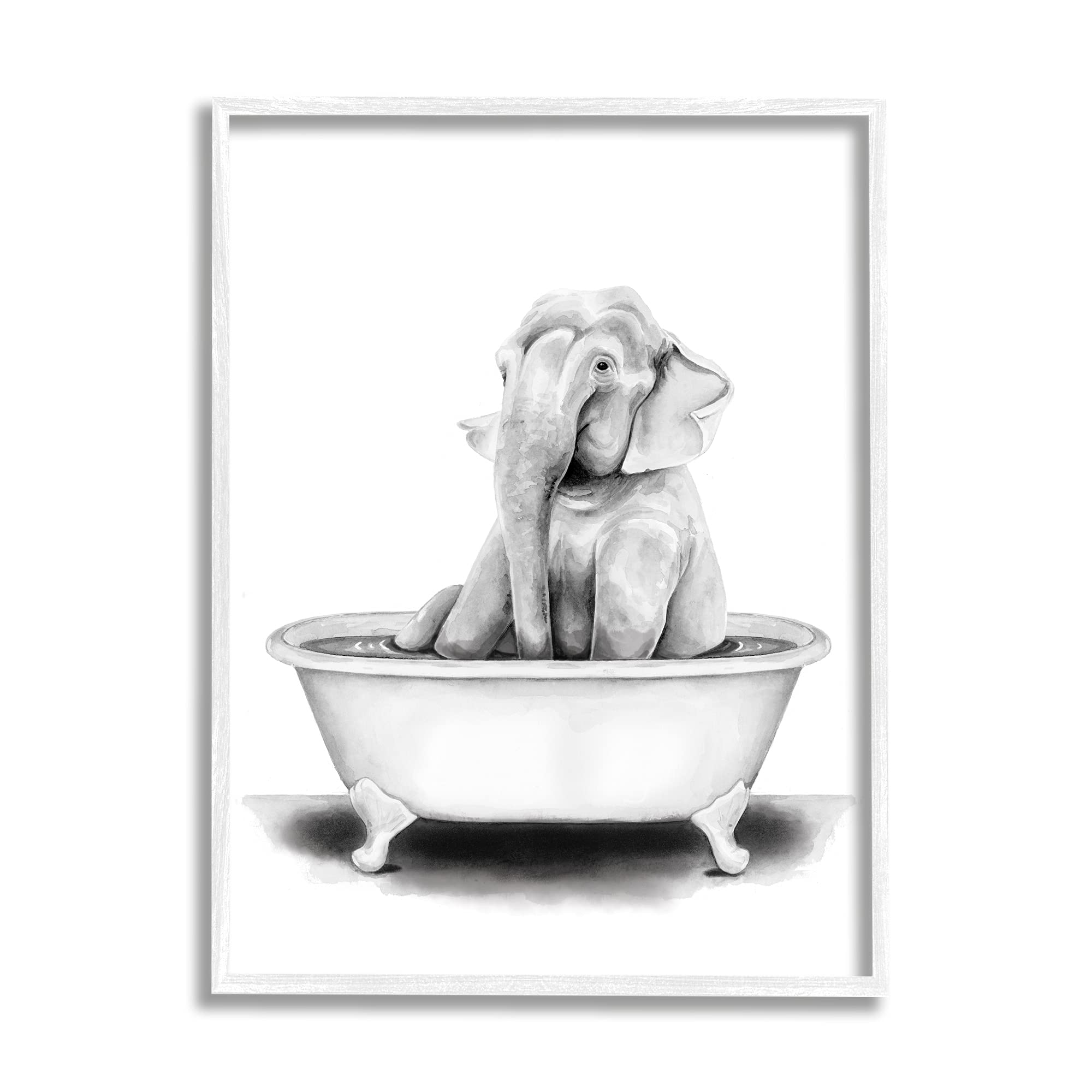 Stupell Industries Elephant In A Tub Funny Animal Bathroom Drawing
