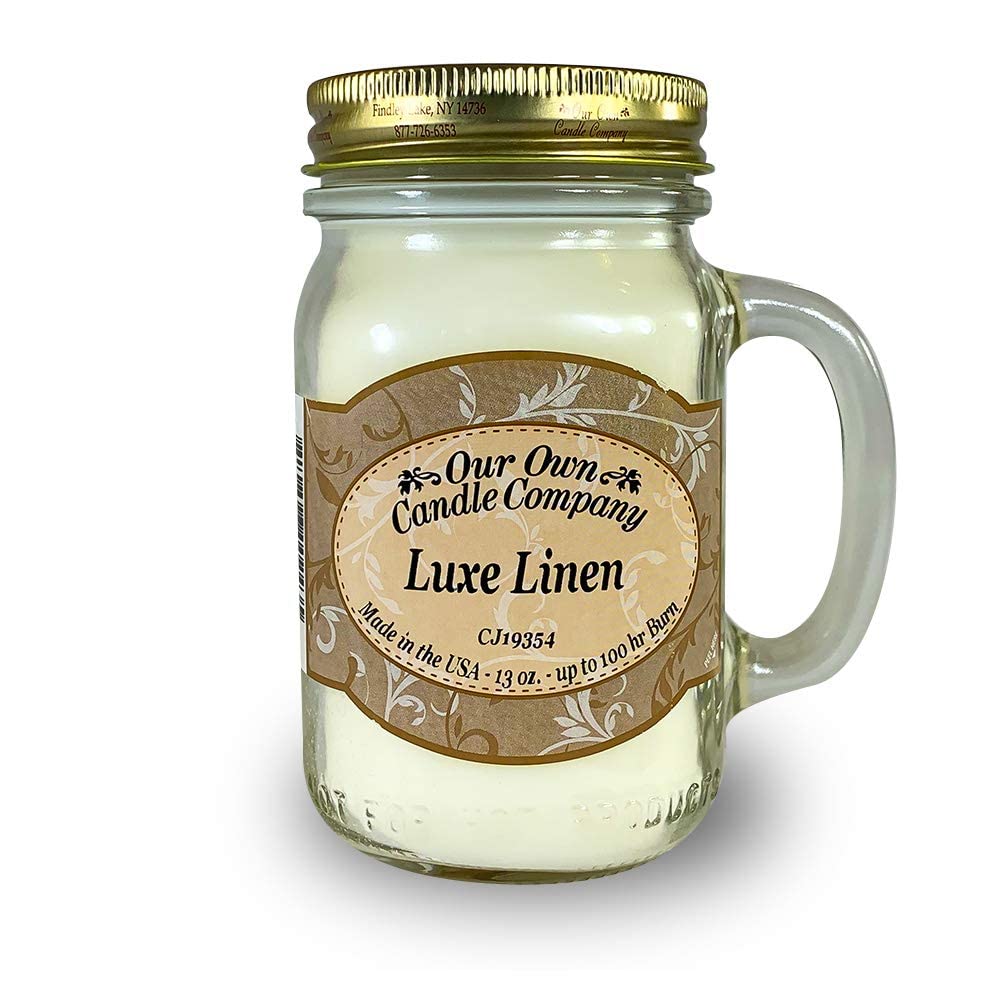 Our Own Candle Company, Luxe Linen Scented Mason Jar Candle, 100 Hour Burn Time, 13 Ounces