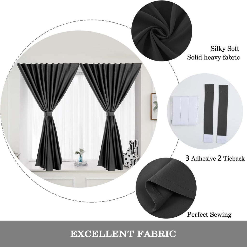 Muamar 2Pcs Self Adhesive 100% Blackout Curtains For Bedroom,Portable Curtains Easy Install, Rental House Curtains Temporary Cur