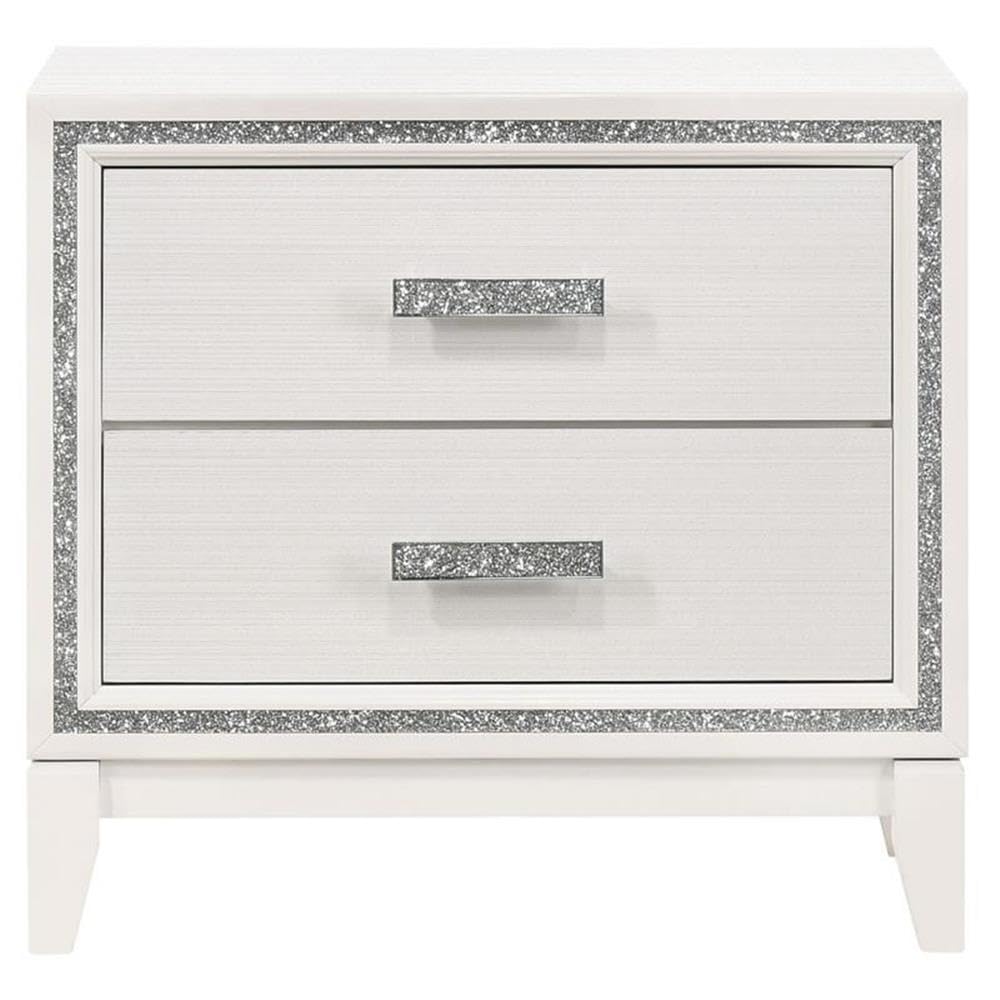 Acme Haiden Wooden Rectangular 2-Drawer Nightstand with Silver Trim in White