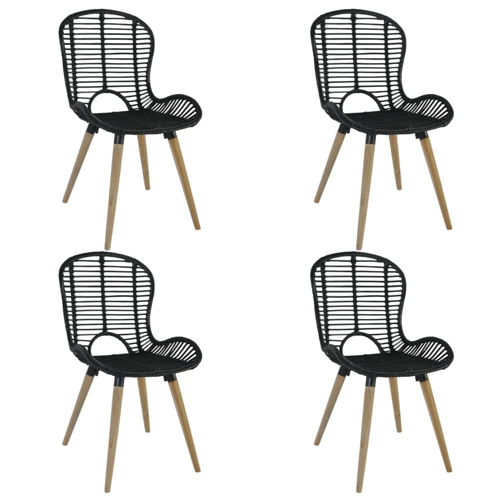 vidaXL Dining Chairs 4 pcs Black Natural Rattan